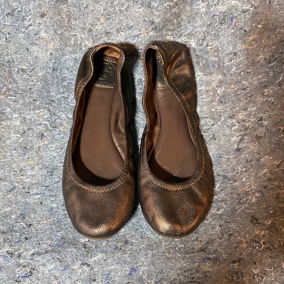 Tory Burch Bronze Leather Ballet Flats - Picture 1 of 5